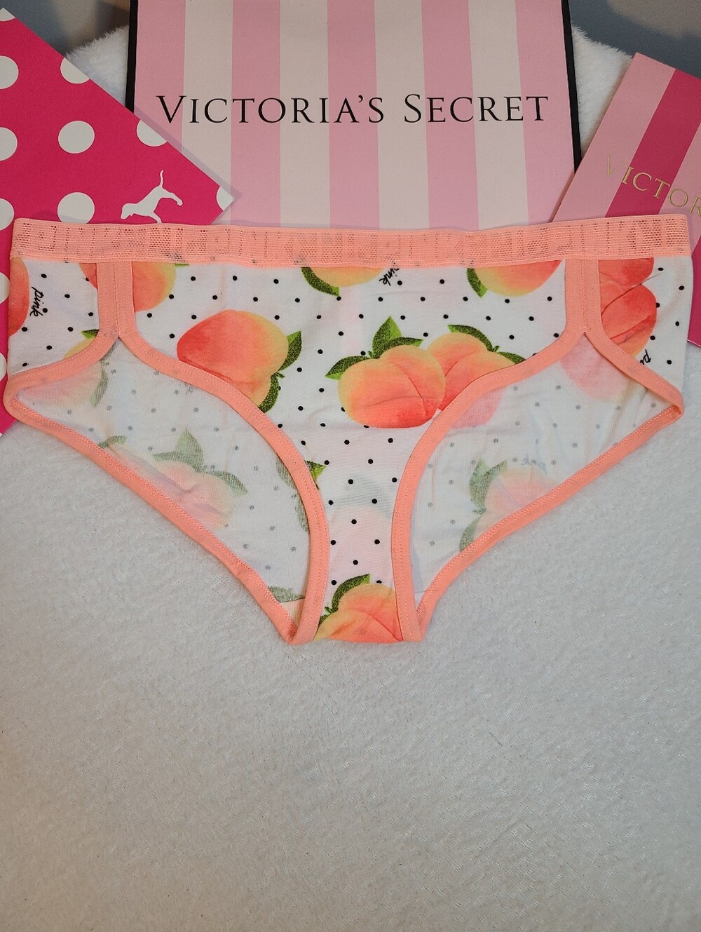 Retired VS PINK Logo Mesh Trimmed Cotton Classic Hipster Panty Size Lg